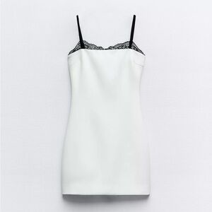 Zara White Slip Chemise with Black Lace Trim